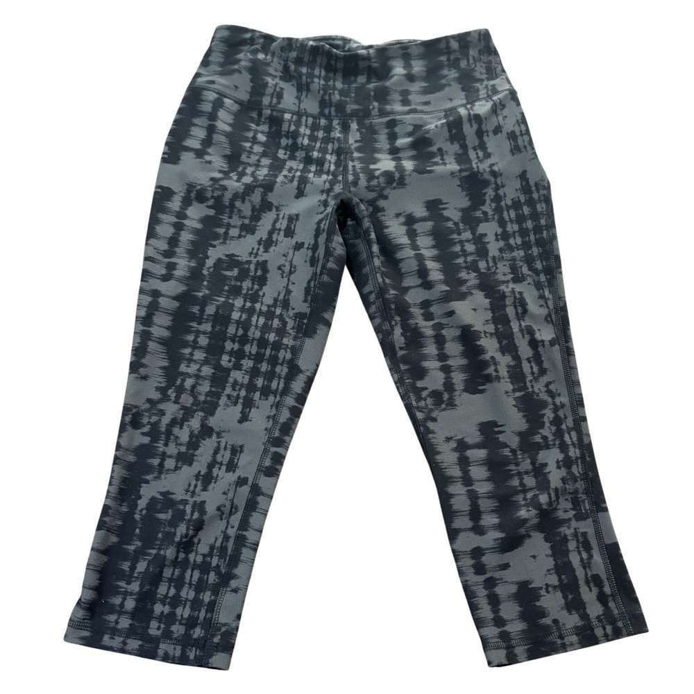DSG Cropped Leggings Womens Medium Black Gray Abstract Print Athletic Stretch  D